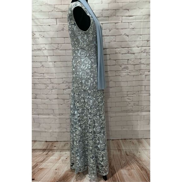 Alex Evenings Women's Long Sleeveless Dress with Shawl light blue lace size 10 - Picture 7 of 12
